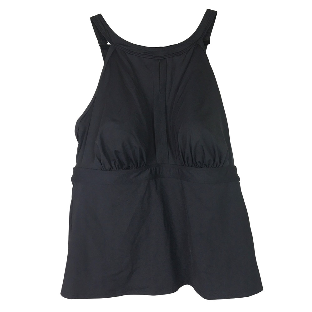 Lands' End Keyhole High Neck Tankini Top Womens 22W DDD Black Excellent Lined